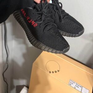 Yeezy Black Sneakers with Red Detail $100 size 5.5y